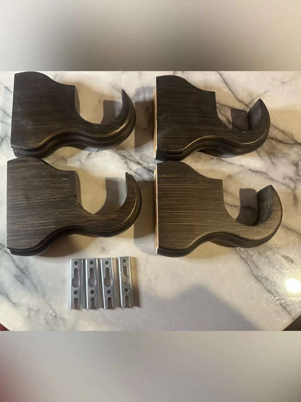 Set of 4 Dark Brown Wooden Wall Hooks for Drapery Rods